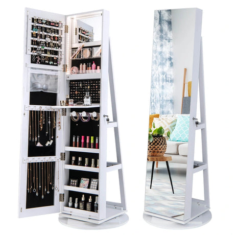 161CM (H) Jewelry Armoire with 360 Swivel Full Length Mirror & LED lights
