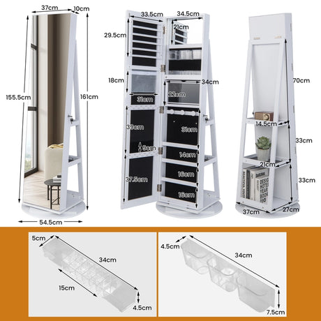 161CM (H) Jewelry Armoire with 360 Swivel Full Length Mirror & LED lights