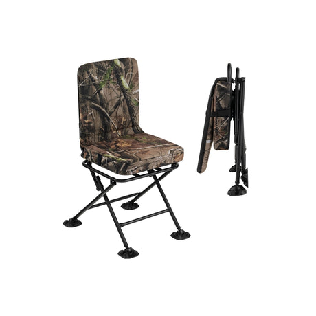 Swivel Folding Hunting Chair with Backrest and Padded Cushion-Camouflage
