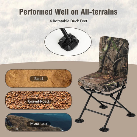Swivel Folding Hunting Chair with Backrest and Padded Cushion-Camouflage