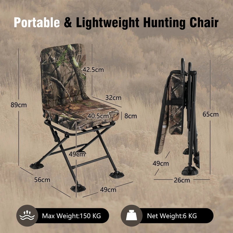 Swivel Folding Hunting Chair with Backrest and Padded Cushion-Camouflage