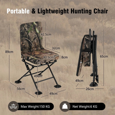 Swivel Folding Hunting Chair with Backrest and Padded Cushion-Camouflage