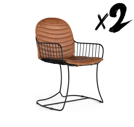 Giner and Colomer  Chair Upholstered In Light Brown Leather With Metal Frame