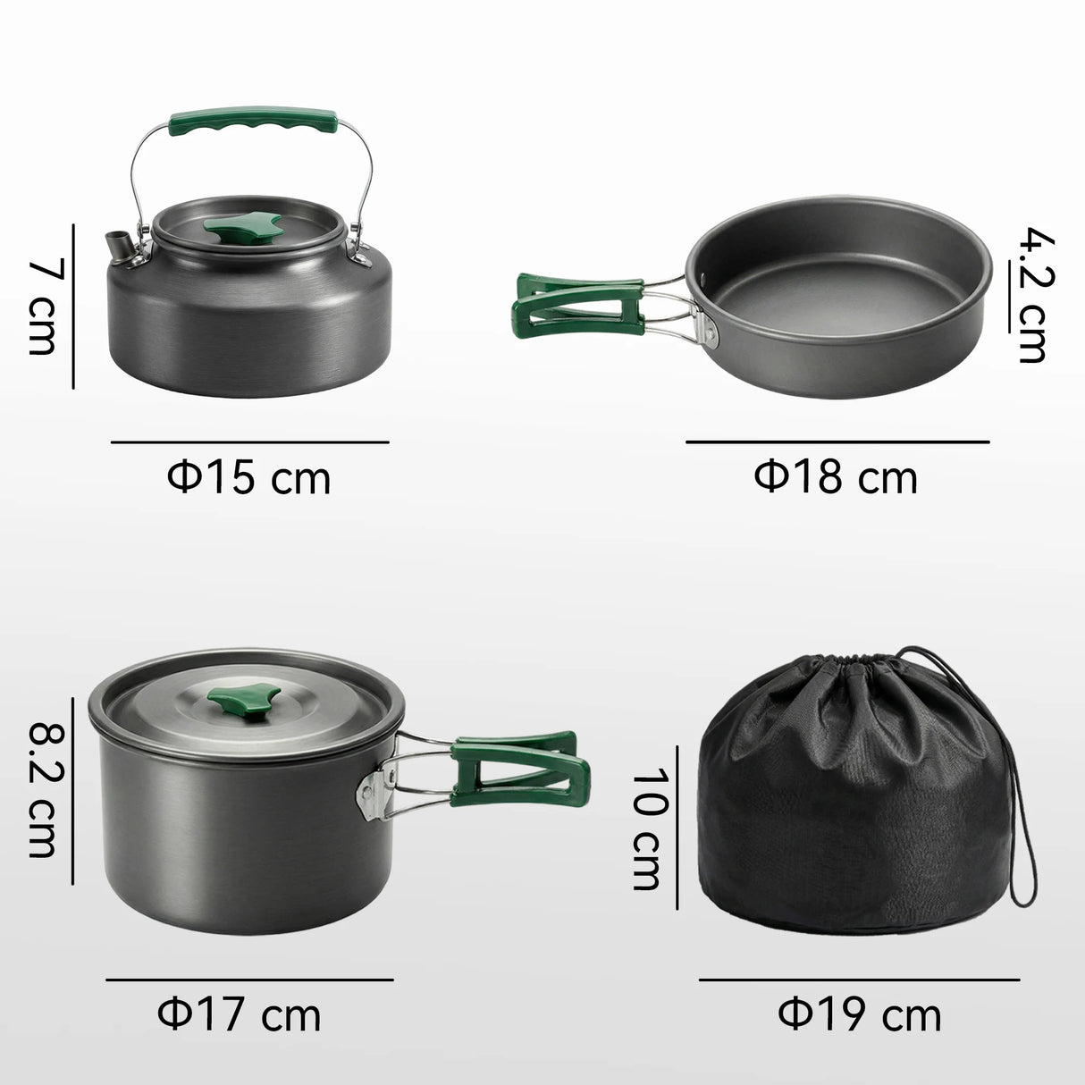 Outsunny Camping Cookware Set for 2-3 People, Ultralight Aluminium Camping Cooking Kit with Anti-Scald Handles, Grey