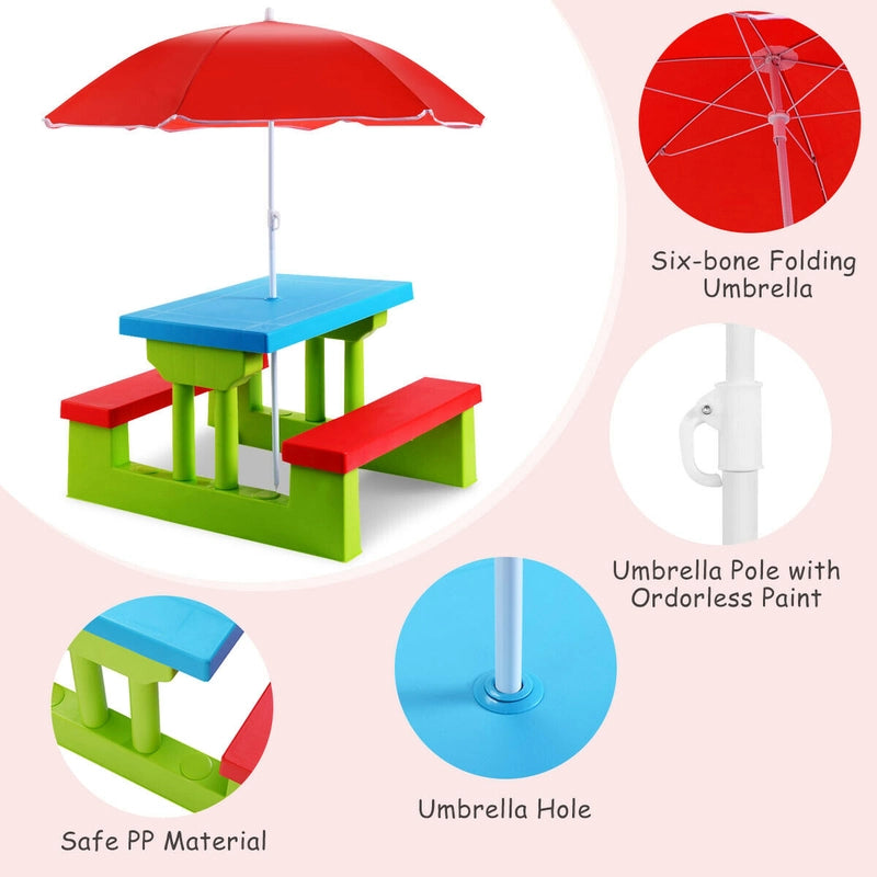 Kids Picnic Folding Table and Bench with Umbrella