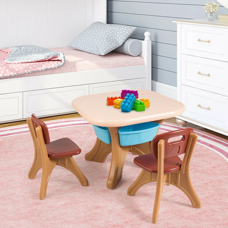 3 Sets of Table and Chairs 4 with Detachable Storage Boxes Design for Kids Coffee
