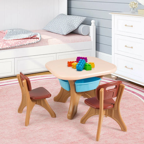 3 Sets of Table and Chairs 4 with Detachable Storage Boxes Design for Kids Coffee