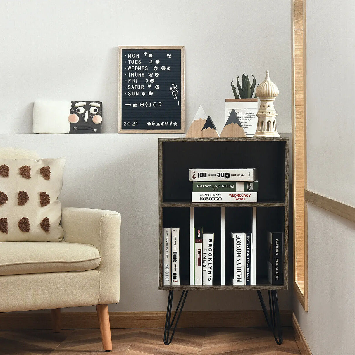 Record Player Stand with 5 Open Compartments for Living Room &amp; Bedroom-Brown