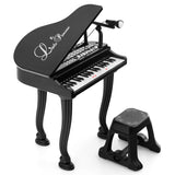 37 Keys Kids Piano Keyboard with Stool, Microphone and Piano Lid-Black