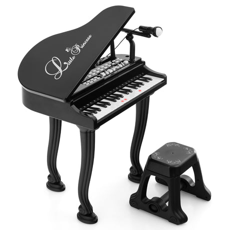 37 Keys Kids Piano Keyboard with Stool, Microphone and Piano Lid-Black