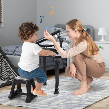 37 Keys Kids Piano Keyboard with Stool, Microphone and Piano Lid-Black