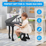 37 Keys Kids Piano Keyboard with Stool, Microphone and Piano Lid-Black