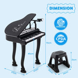 37 Keys Kids Piano Keyboard with Stool, Microphone and Piano Lid-Black