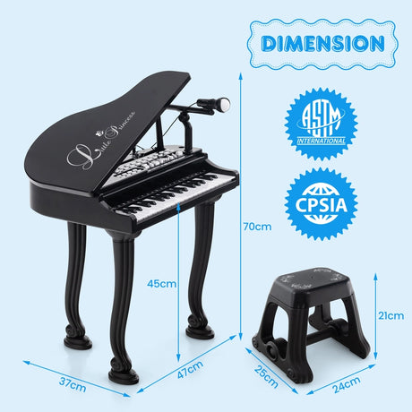 37 Keys Kids Piano Keyboard with Stool, Microphone and Piano Lid-Black