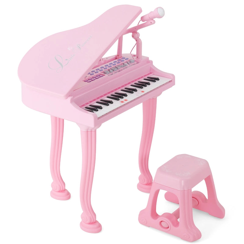 37 Keys Kids Piano Keyboard with Stool, Microphone and Piano Lid-Pink