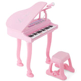 37 Keys Kids Piano Keyboard with Stool, Microphone and Piano Lid-Pink