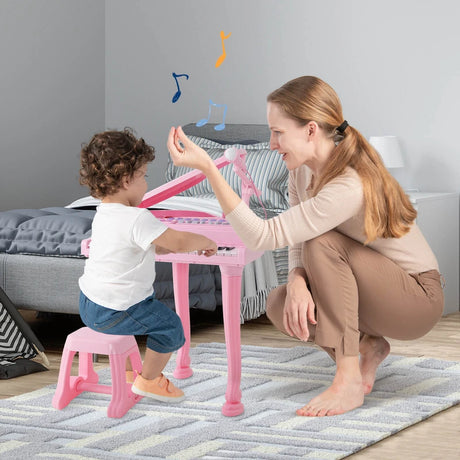 37 Keys Kids Piano Keyboard with Stool, Microphone and Piano Lid-Pink