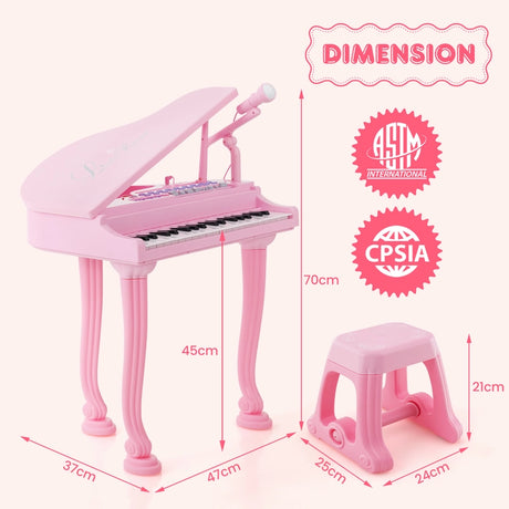37 Keys Kids Piano Keyboard with Stool, Microphone and Piano Lid-Pink