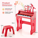 37 Keys Music Piano with Microphone Kids Piano Keyboard with Detachable Music Stand-Red