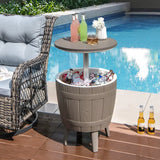 10 Gallon Cooler Bar Table Outdoor Coffee Table Ice Bucket with Telescopic Tabletop for Beer and Wine-Brown