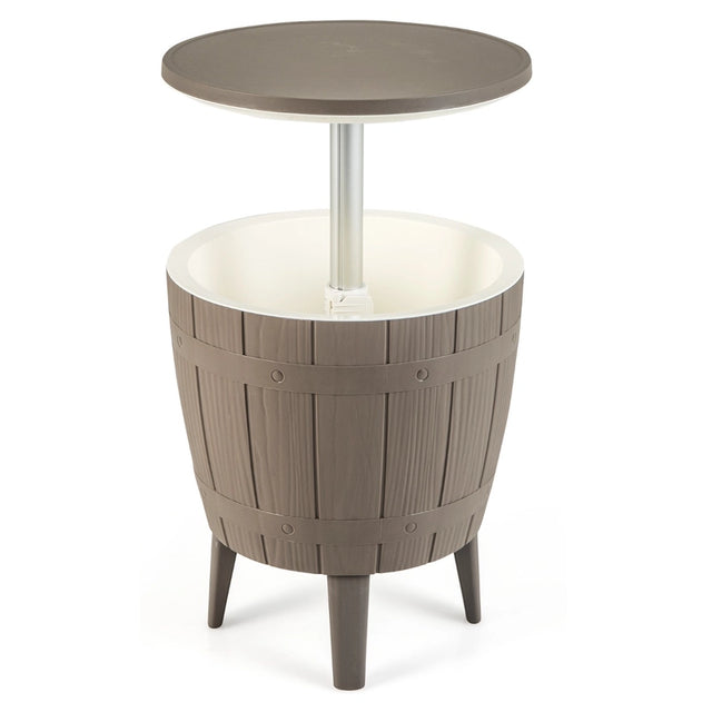 10 Gallon Cooler Bar Table Outdoor Coffee Table Ice Bucket with Telescopic Tabletop for Beer and Wine-Brown