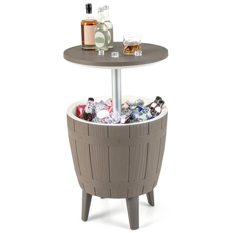 10 Gallon Cooler Bar Table Outdoor Coffee Table Ice Bucket with Telescopic Tabletop for Beer and Wine-Brown