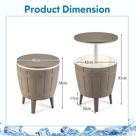 10 Gallon Cooler Bar Table Outdoor Coffee Table Ice Bucket with Telescopic Tabletop for Beer and Wine-Brown