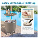 10 Gallon Cooler Bar Table Outdoor Coffee Table Ice Bucket with Telescopic Tabletop for Beer and Wine-Brown