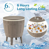 10 Gallon Cooler Bar Table Outdoor Coffee Table Ice Bucket with Telescopic Tabletop for Beer and Wine-Brown