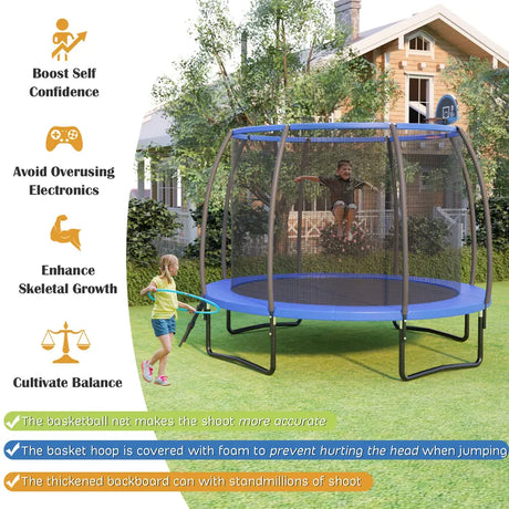 8/10 Feet Recreational Trampoline with Basketball Hoop-12 ft