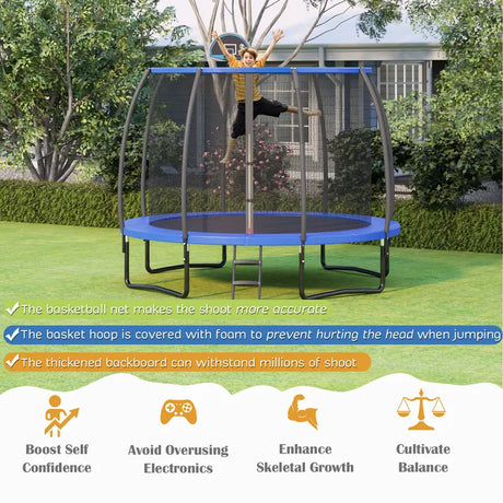 8/10 Feet Recreational Trampoline with Basketball Hoop-12 ft