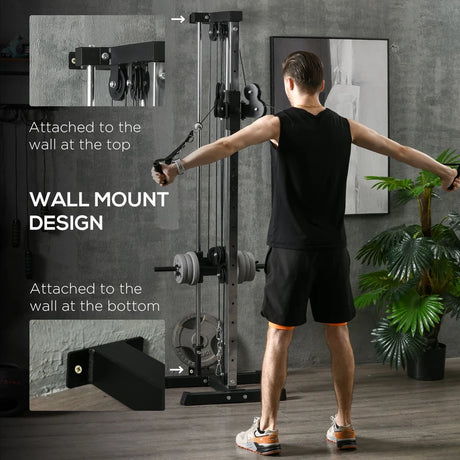 SPORTNOW Wall Mount Cable Machine, 15 Positions Adjustable Cable Crossover Machine Dual Pulley System for Home Gym
