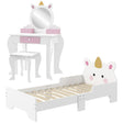 ZONEKIZ Kids Bedroom Furniture Set with Kids Dressing Table with Mirror and Stool, Toddler Bed Frame for 3-6 Years, Unicorn Design