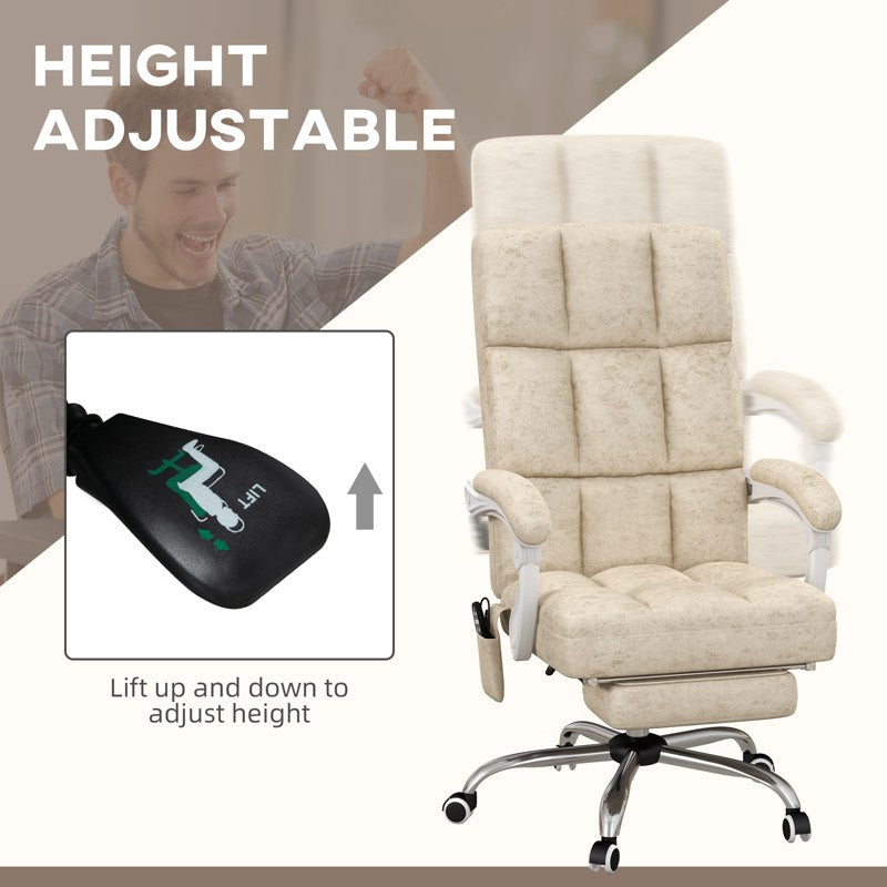 Vinsetto Massage Office Chair, Ergonomic Desk Chair, Comfy Work Study Chair with Heat, Padded Seat, 135 Reclining Back and Footrest for Home Office, Beige