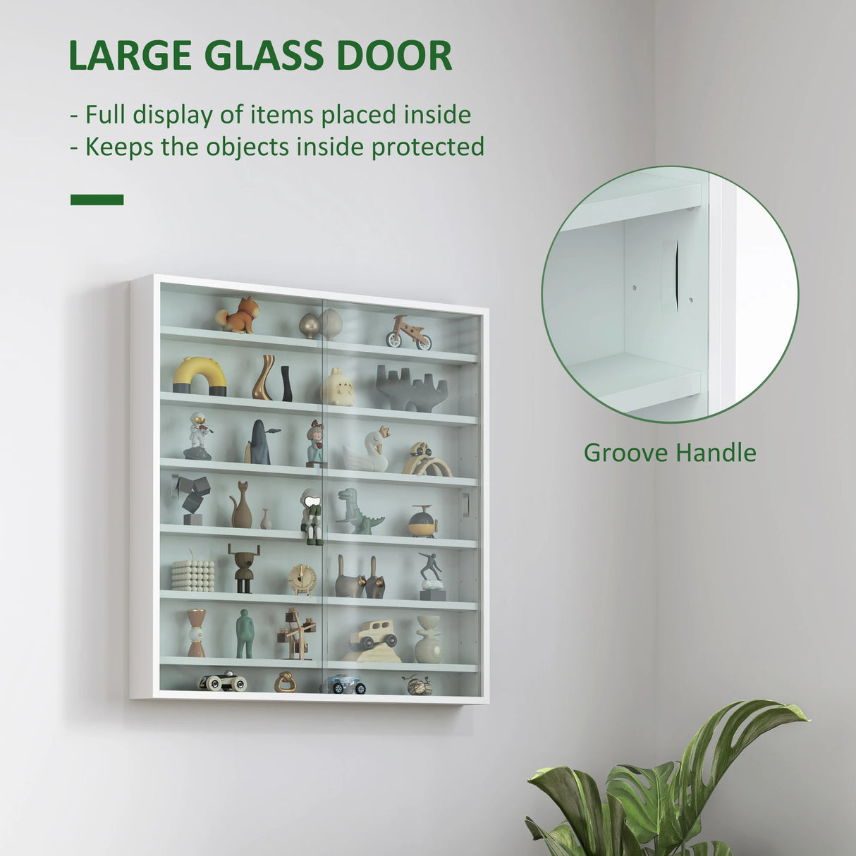HOMCOM Six Shelf Display Cabinet, with Glass Doors - White