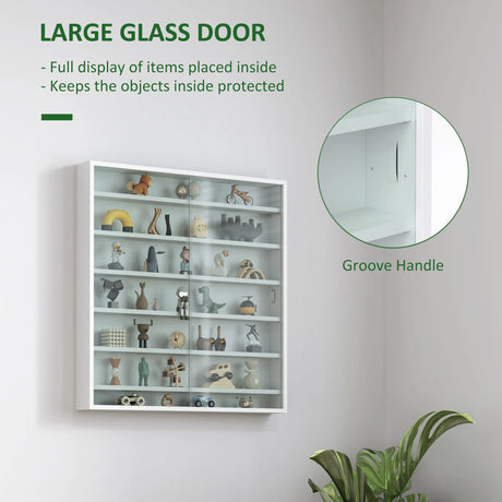 HOMCOM Six Shelf Display Cabinet, with Glass Doors - White