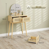 HOMCOM Dressing Table, Compact Vanity Desk with Mirror and 2 Drawers, Natural Wood Finish