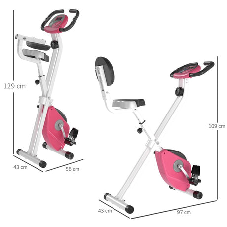 HOMCOM Exercise Bike Fitness Bicycle Indoor trainer Foldable 8-level Magnetic Resistance Adjustable w/LCD Monitor Pulse Sensor, Pink