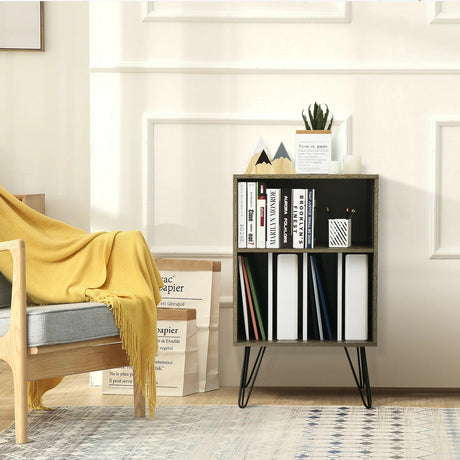 Record Player Stand with 5 Open Compartments for Living Room &amp; Bedroom-Brown