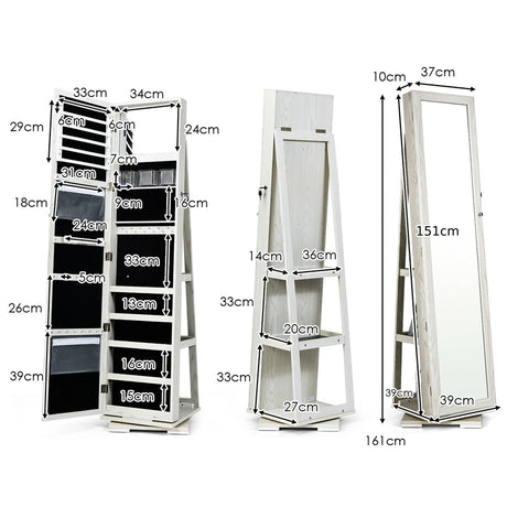 2-in-1 Lockable Jewelry Cabinet with Full Length Mirror