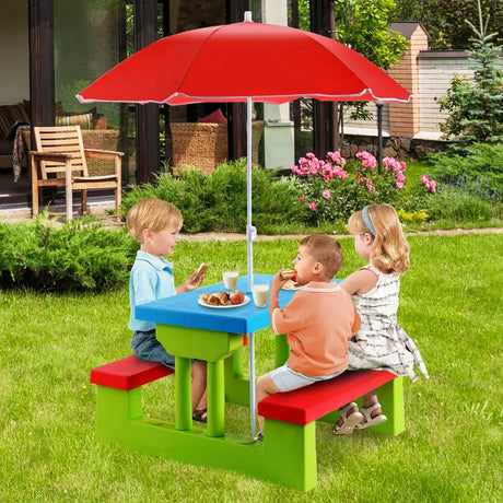 Kids Picnic Folding Table and Bench with Umbrella