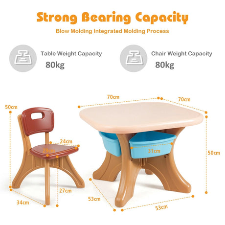 3 Sets of Table and Chairs 4 with Detachable Storage Boxes Design for Kids Coffee