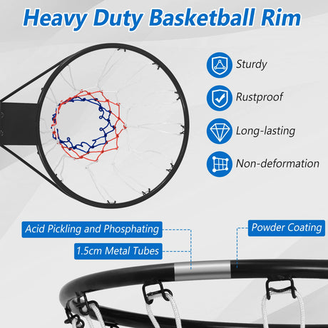 15 Inch Basketball Rim Goal Replacement with All Weather Net and Mounting Hardware-Black