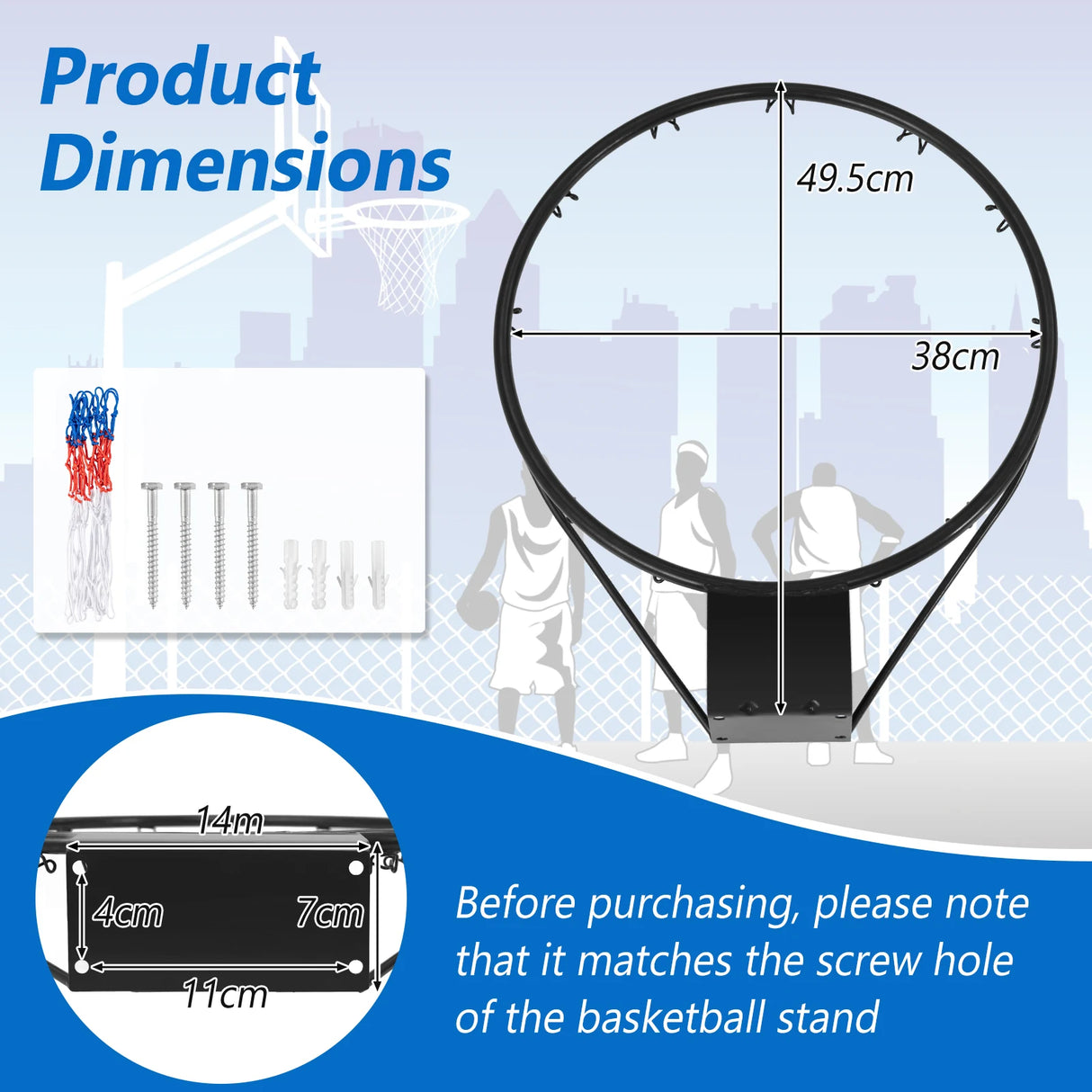 15 Inch Basketball Rim Goal Replacement with All Weather Net and Mounting Hardware-Black