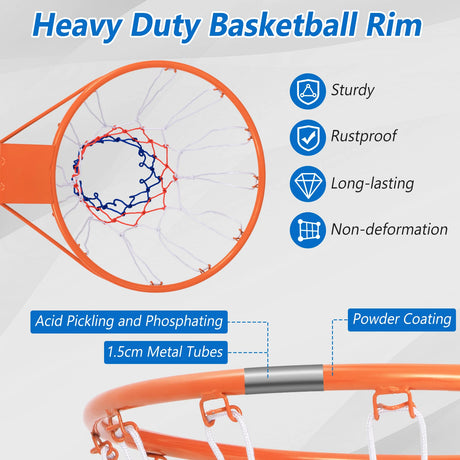 15 Inch Basketball Rim Goal Replacement with All Weather Net and Mounting Hardware-Orange