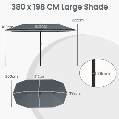 13 FT Large Patio Umbrella Outdoor Double-Sided Table Market Umbrella with Crank Handle-Gray