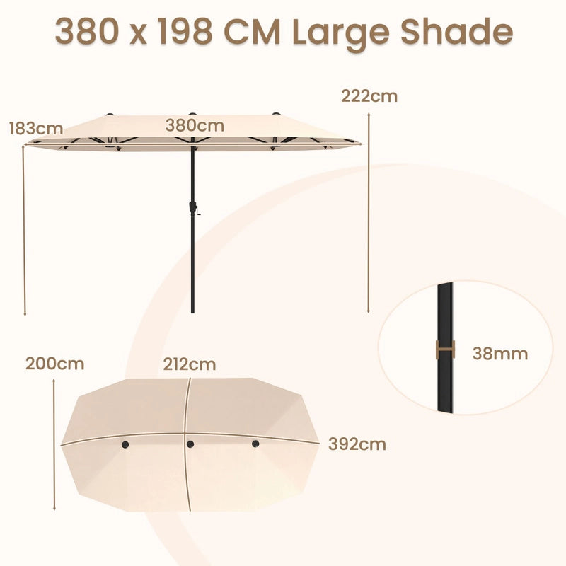13 FT Large Patio Umbrella Outdoor Double-Sided Table Market Umbrella with Crank Handle-Beige