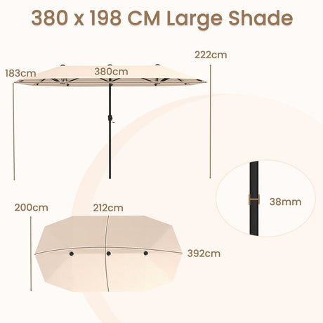 13 FT Large Patio Umbrella Outdoor Double-Sided Table Market Umbrella with Crank Handle-Beige