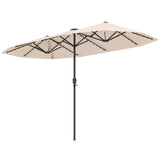 13 FT Large Patio Umbrella with LED Solar Lights and Crank Handle-Beige