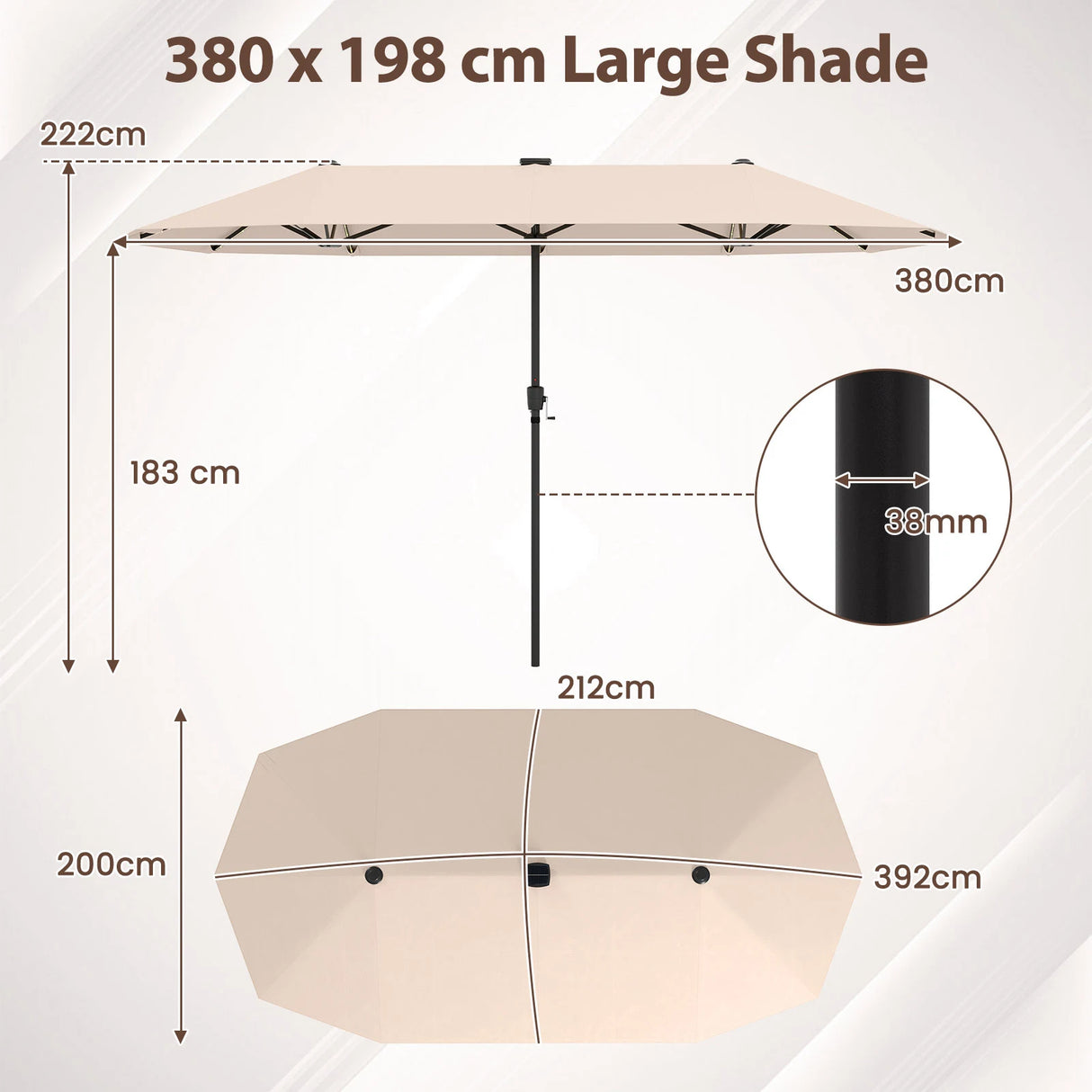 13 FT Large Patio Umbrella with LED Solar Lights and Crank Handle-Beige